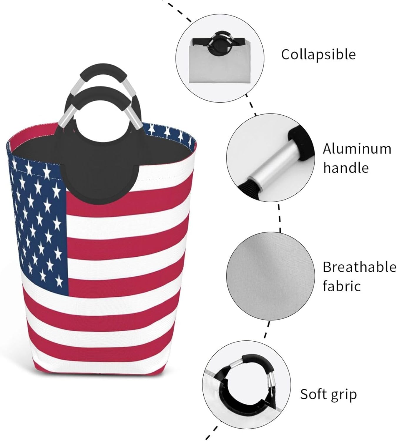 Usa Flag Foldable Dirty Laundry Bag, Waterproof Oxford Fabric With Pe Board Base, 50l Capacity For Home & Travel