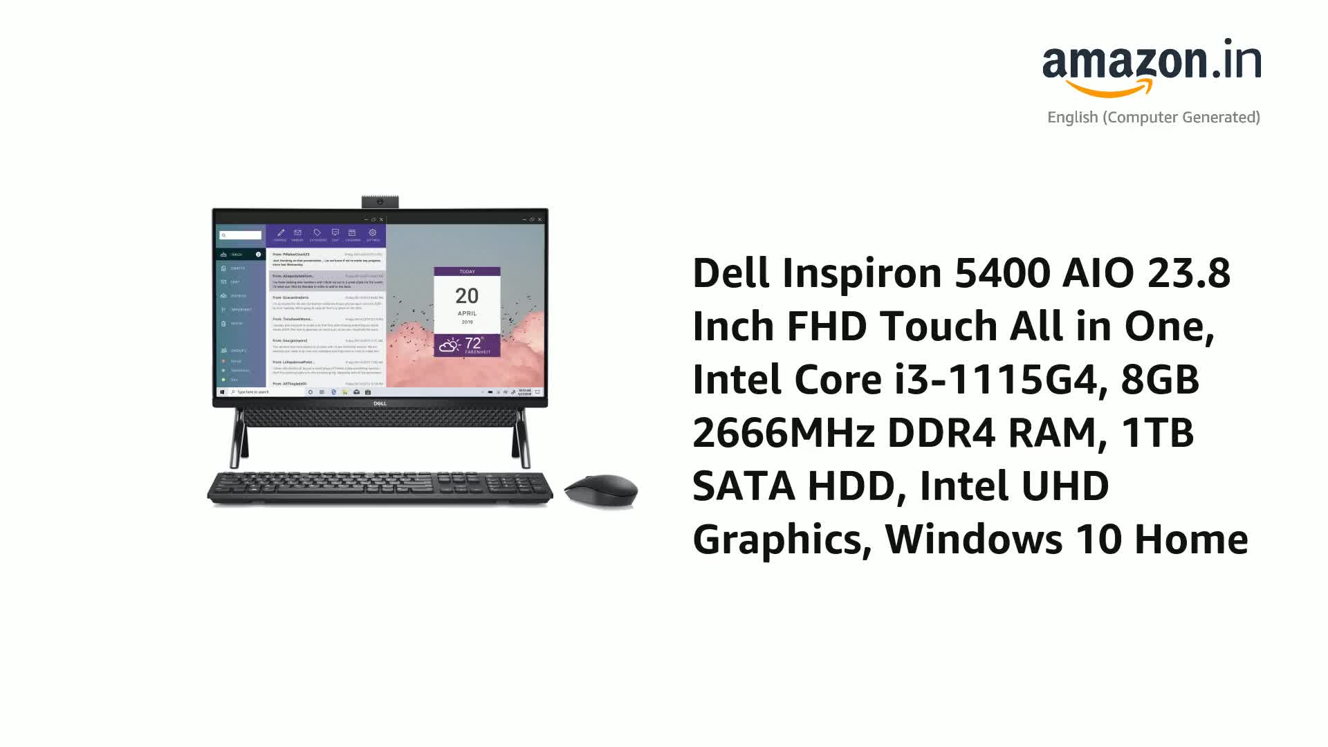 Dell Inspiron 5400 AIO 23.8 Inch FHD Touch All in One, Intel Core