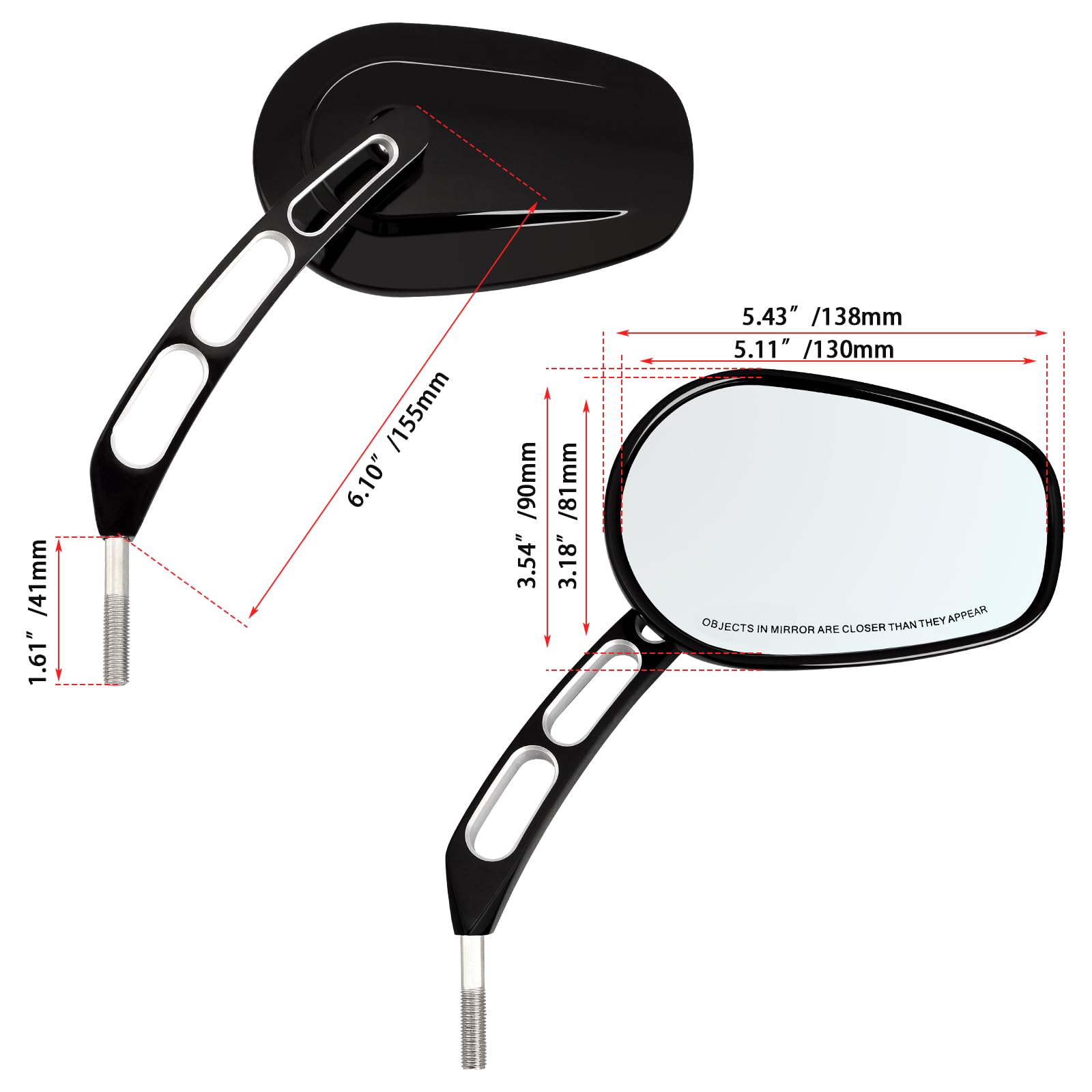 Specchietti retrovisori per moto, montaggio sul manubrio lato sinistro e destro per Harley CVO Dyna Electra Glide Road Glide Road King Softail Street Glide Sportster 1200 883, Nero