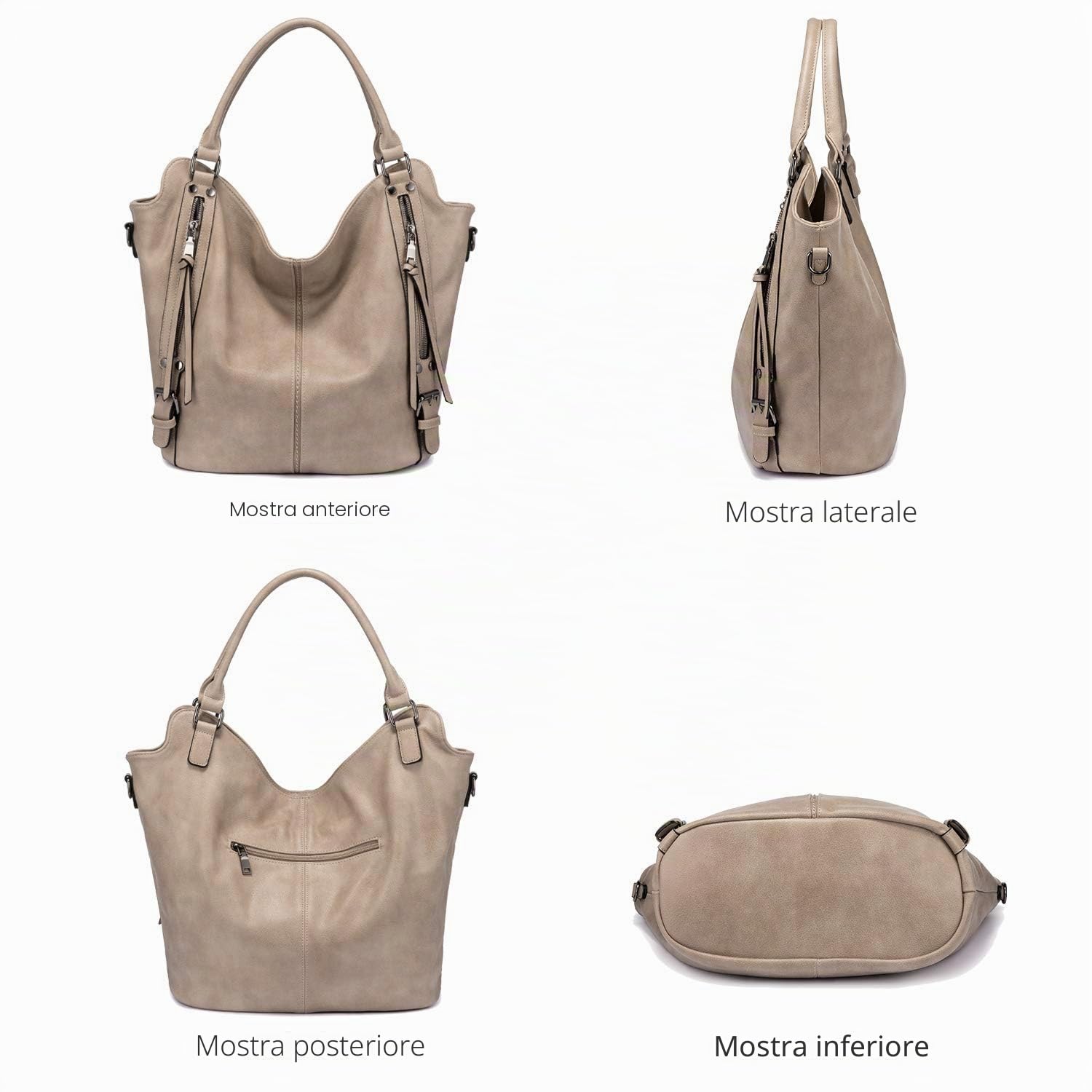 Realer Borsa Donna Set Grande Borse a Mano Ecopelle Borsa a Tracolla Hobo Tote Clutch 2 Pezzi Cachi