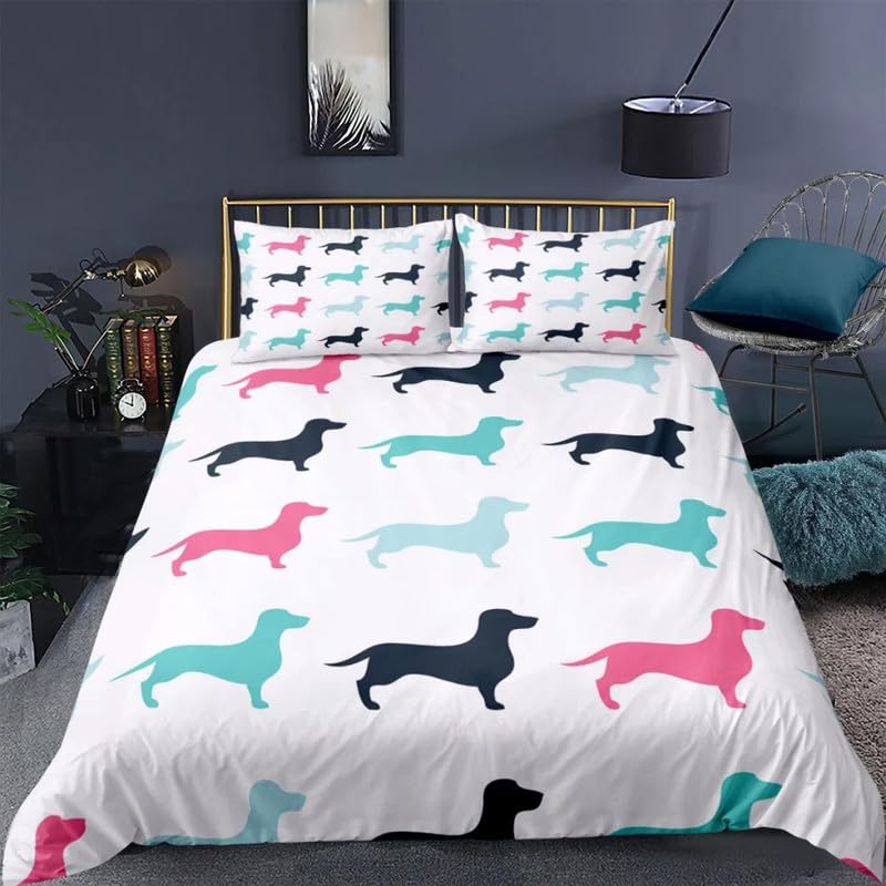Housse de couette Teckel 140x200 cm avec 2 taies d'oreiller pour lit simple