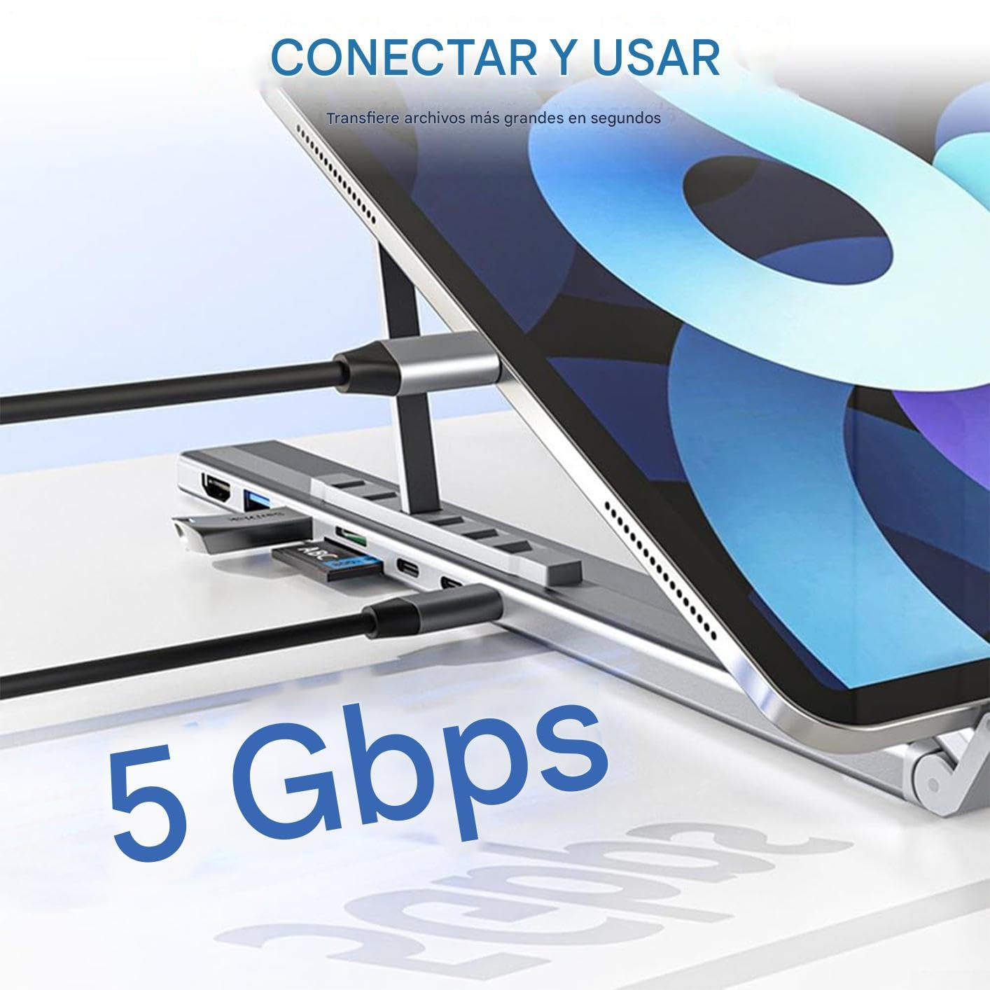 Base para Portátil con Puertos USB Hub USB C 8 en 1 con Refrigeración y | Soporte Ergonómico para Portátil Para Oficina Casa Juegos Escritorio Viaje Negocios Tableta Computado