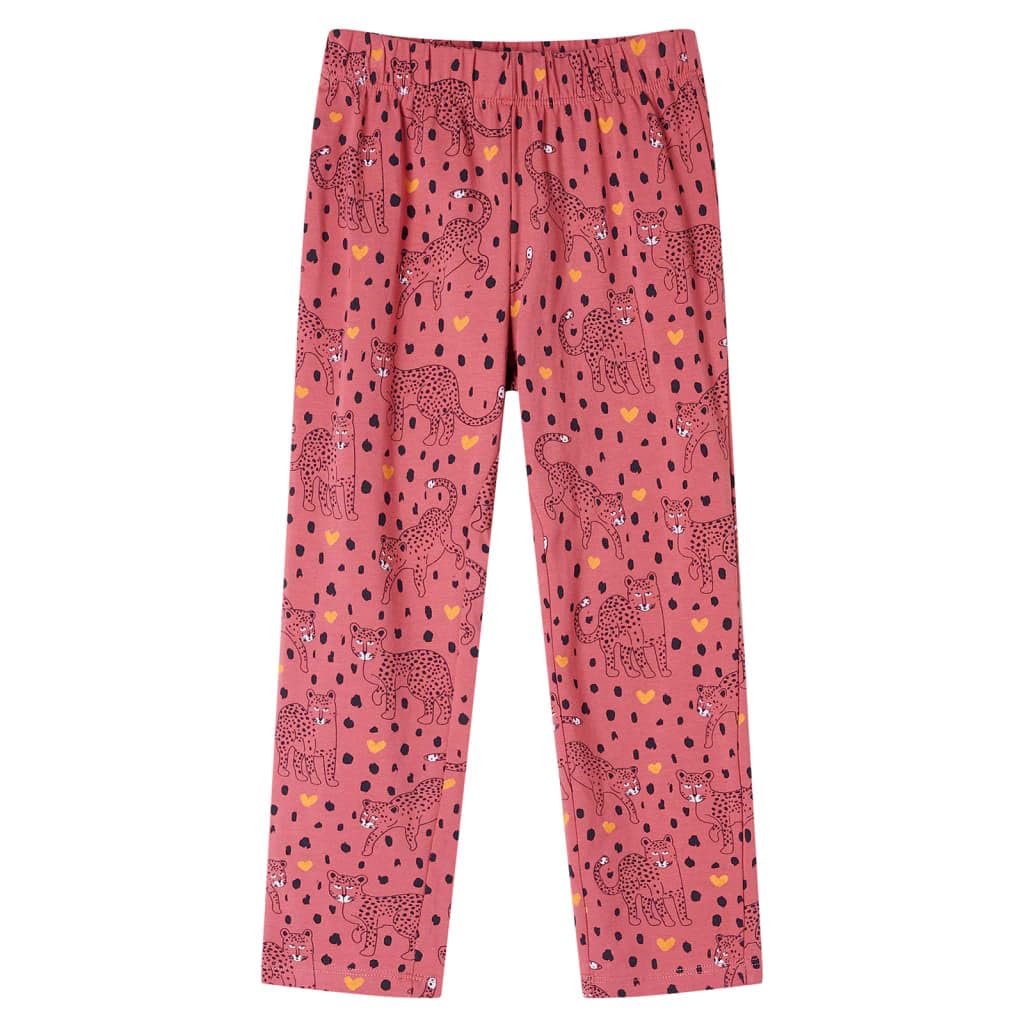 Pigiama per bambini a maniche lunghe rosa antico in cotone 95% morbido e traspirante con elastico in vita e motivo leopardato per bambini 92 adatto come accogliente tuta da casa per l'estate e