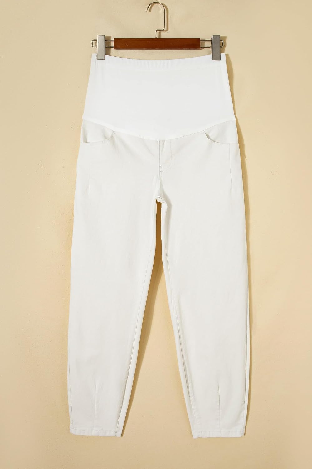 BLENCOT Womens Over The Belly Denim Maternity Jeans High Waisted White M