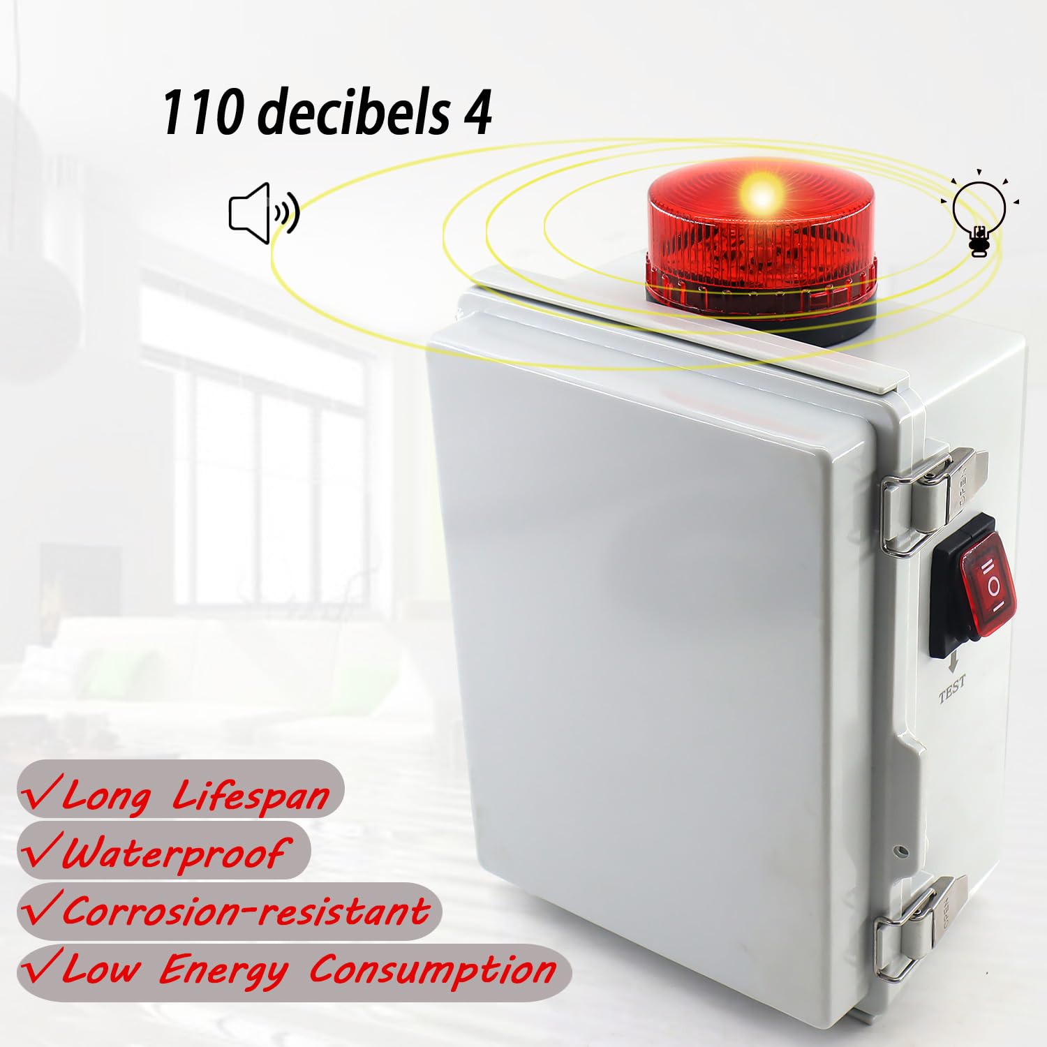 Alarma de bomba de sumidero, alarma de agua alta para bomba de sumidero séptico, tanque de agua de estanque, cuenta con una luz intermitente brillante y alarma de 110 db, se puede conectar