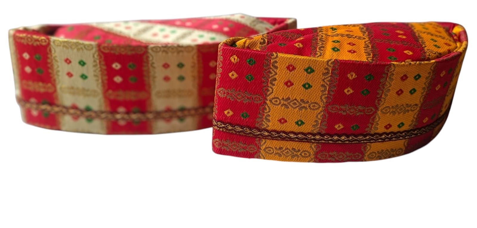abhiswa Traditional Embroidered Topi, Handcrafted Ethnic Cap with Colorful Dot Pattern and Gold Trim, Red and Beige Striped Design-picture-50