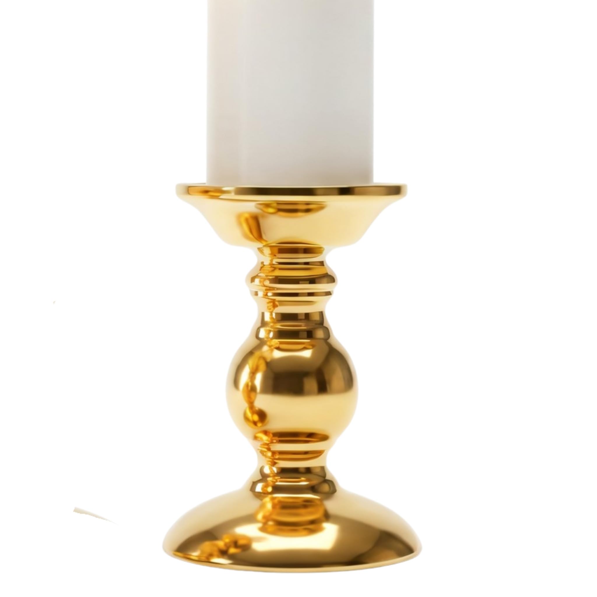 Metal Pillar Candle Holder – Gold or Silver Decorative Candle Stand – Tall (22cm) or Short (16cm) – Modern Table Centrepiece for Home, Dining Room & Weddings (Gold, Short)