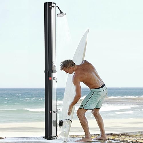 Miniatura 4 de AMGYM Ducha solar para exteriores de 16 galones, con calefacción solar, ducha de lluvia y ducha de pies para exteriores, patio, jardín, piscina,