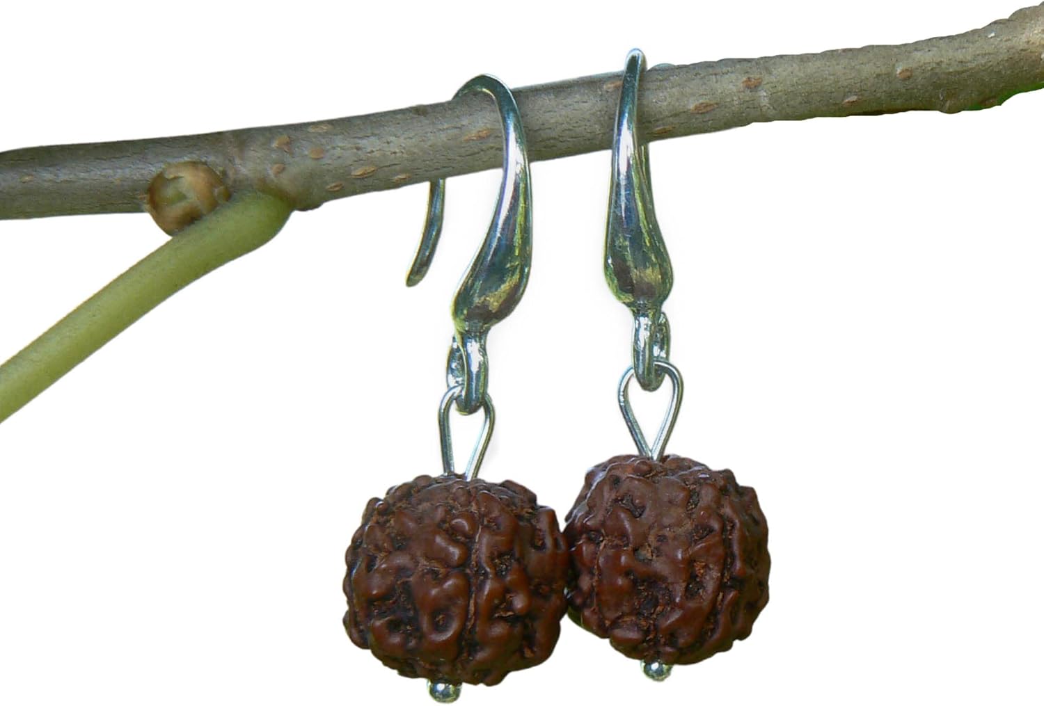 Rudraksha Earrings Silver HANDMADE with Small Real 5 Mukhi Bead, Healing Jewelry, Hindu Shiva Shakti Symbol, Kundalini Yoga, Spiritual Vedic Gift for Women