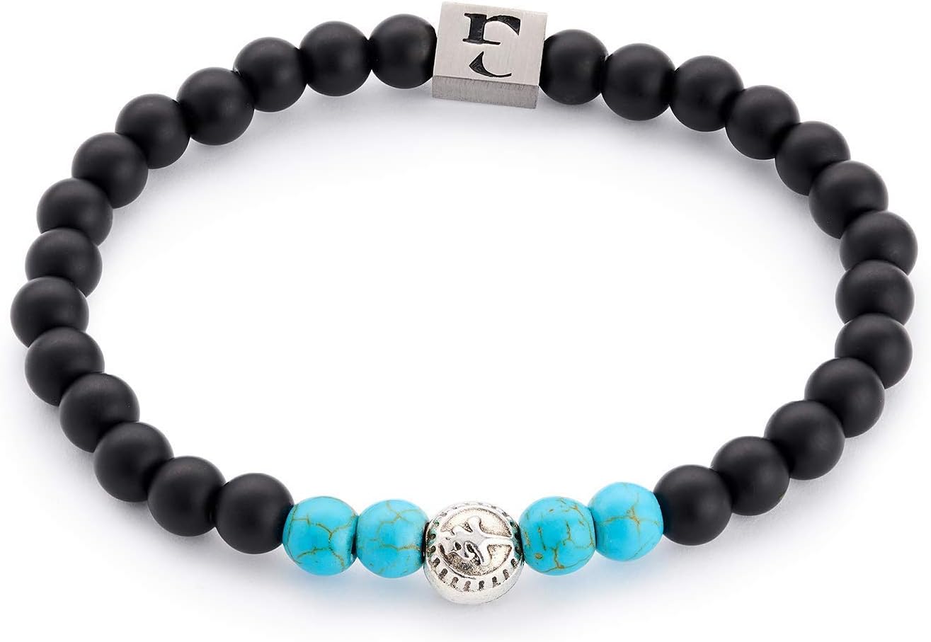 GalisGalis Beaded Bracelets for Men - Handmade Gemstone Bracelet with Onyx and Turquoise Beads Makes It a Great Gift for Him, Our Bead Bracelets Made with High Quality Gemstones on a Stretching Cord 7"-8"