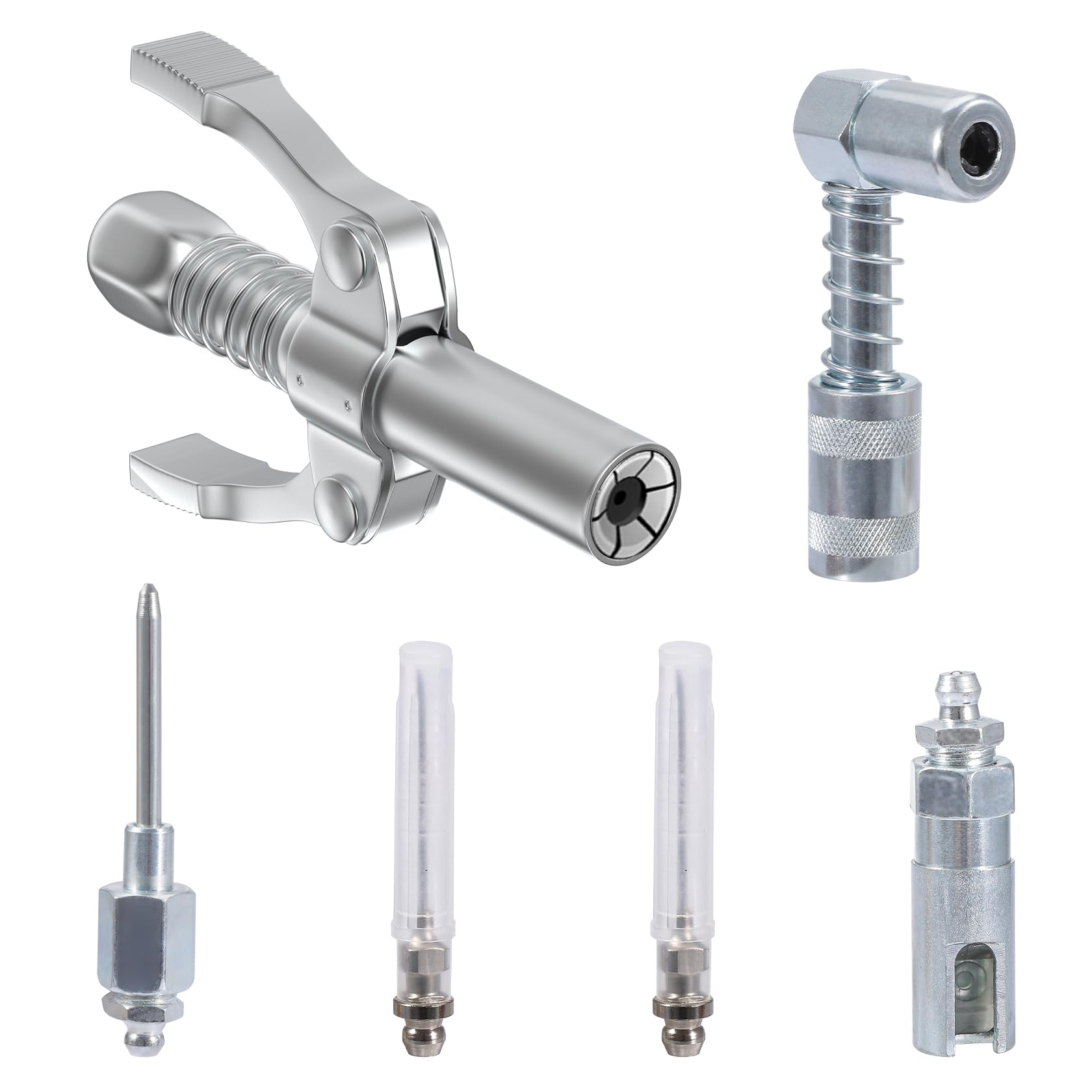 Pindex Łącznik do smarownicy z 2 końcówkami igieł wtryskiwaczy wąski, łącznik G Quick Release Lock 90°, zestaw adapterów do smarownicy
