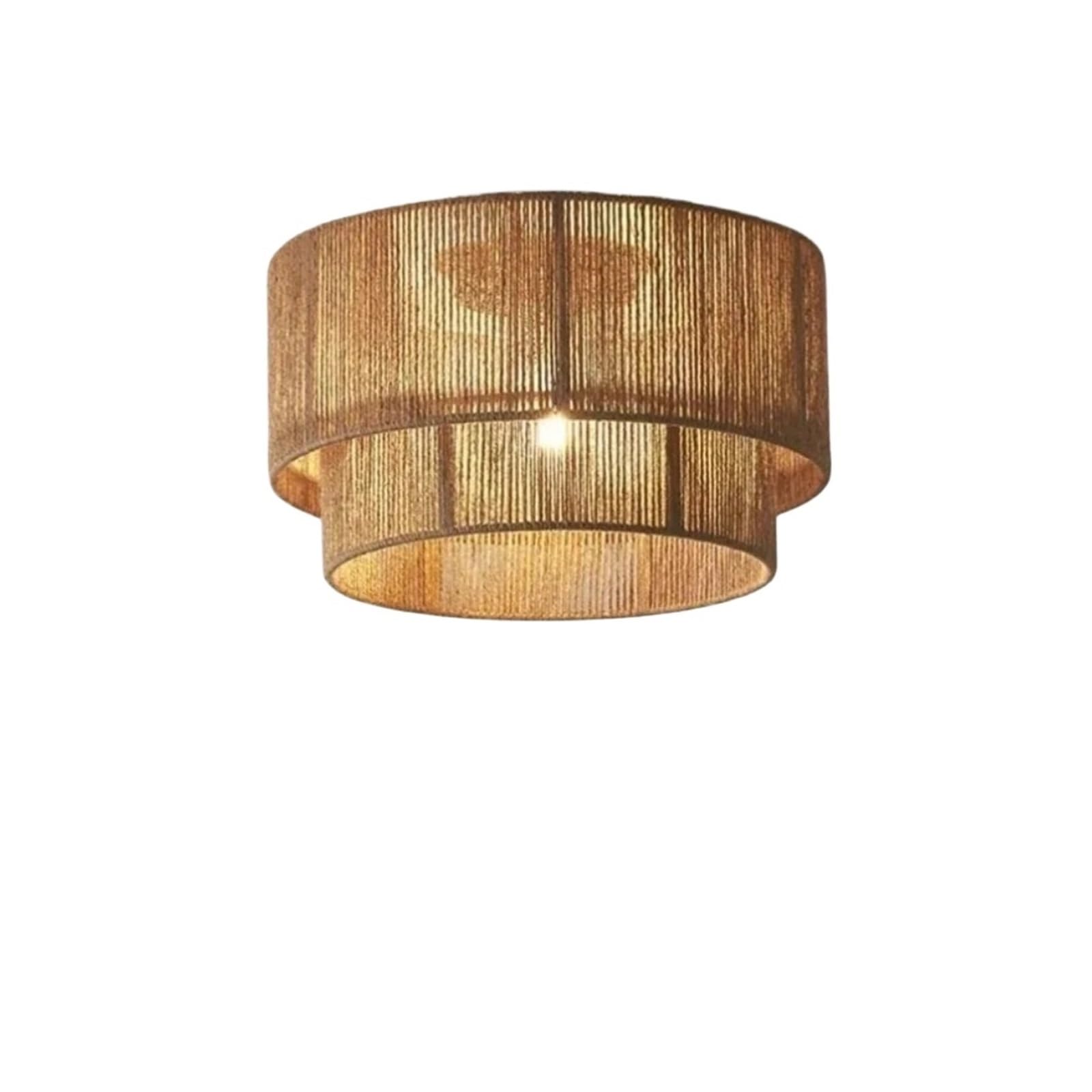 Rattan Lampshade Handmade Wicker lampshade Hemp Rope Ceiling Lamp, Natural Woven Chandelier for Cafe Restaura(3000K Bulb)