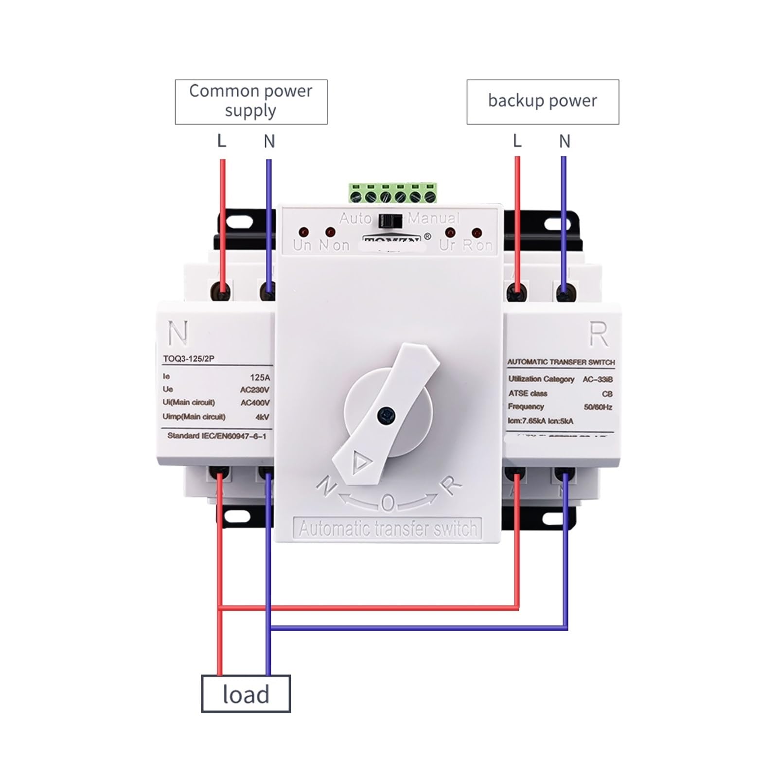 Controlador del conmutador de Transferencia automá Generador de energía de Ciudad, Interruptor de Transferencia automática de Doble Potencia, MCB, 2P, 125A, 230V, TOQ3-2P/125 PV