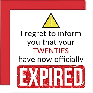 Funny 30th Birthday Cards for Men Women - Your Twenties Have Expired - Happy Birthday Card for Him Her Friend Cousin Work Colleague, 145mm x 145mm Banter Joke Humour Bday Greeting Cards Gift