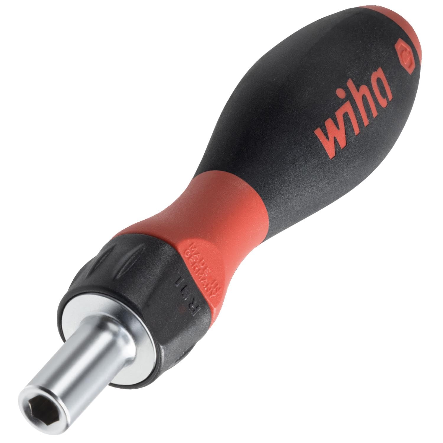 Wiha Destornillador de carraca con mango SoftFinish, 1/4 pulgadas, 72 dientes, soporte magnético de punta, destornillador con carraca, destornillador de carraca (47169)