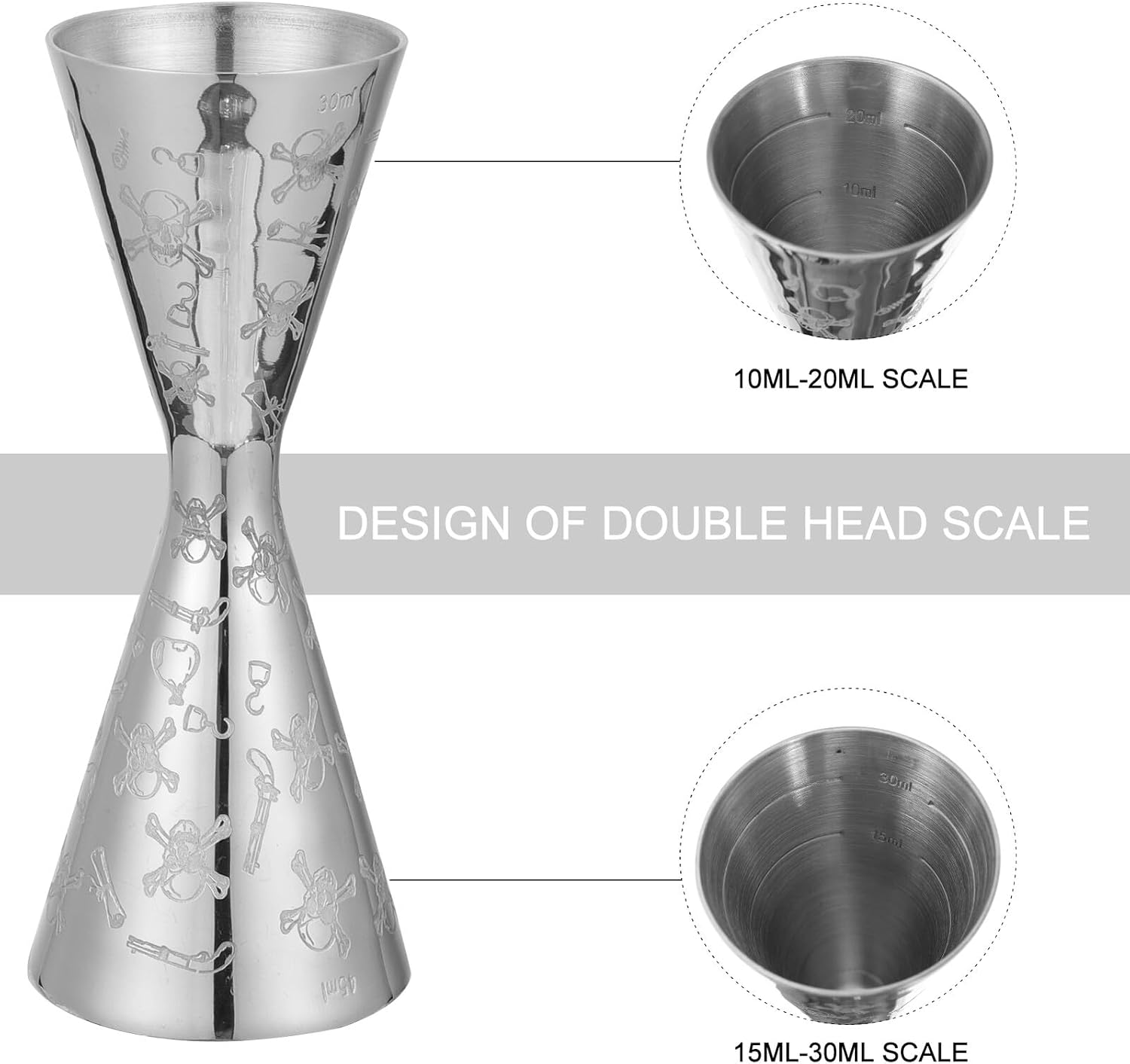 Stainless Steel Cocktail Jigger Measuring Cup 30ml and 45ml Skull Design Bar Tool Ounce Cup for Bartending and Liquor Measurement