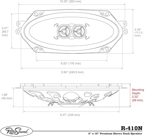Miniatura 6 de RetroSound R-410UK - Altavoz de repuesto para tablero de 4 x 10 pulgadas para vehículos clásicos
