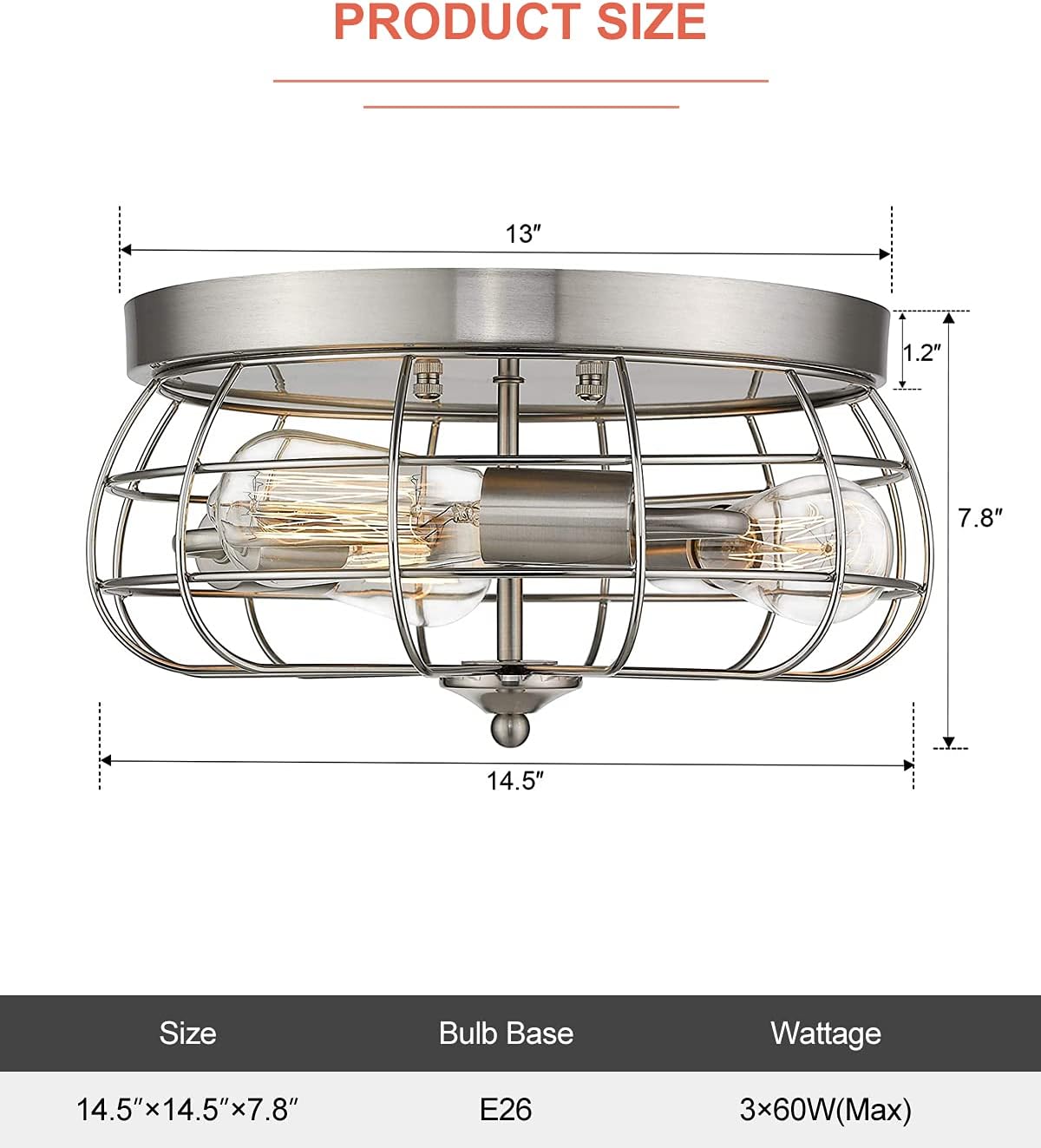 Bеѕt Cуbеr Dеаlѕ 🔥 JAZAVA Metal Cage Flush Mount Ceiling Light Fixture, Brushed Nickel Finish Close to Ceiling Light Fixture, 3-Light Farmhouse Ceiling Lights, Dia 14.5 inches in Round Amаzоn Crаzу 🔥 Dеаlѕ JAZAVA Metal Cage Flush Mount Ceiling Light Fixture, Brushed Nickel Finish Close to Ceiling Light Fixture, 3-Light Farmhouse Ceiling Lights, Dia 14.5 inches in Round