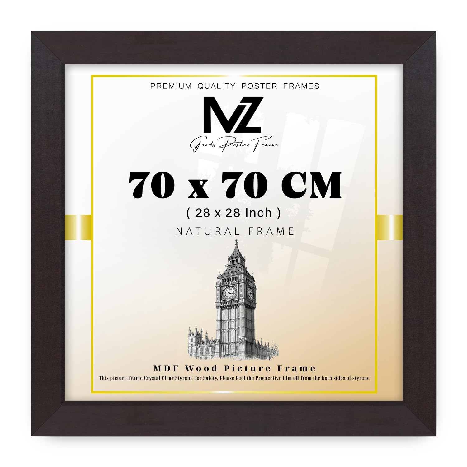 Modern Mdf Wooden Wide Mahogony Frame | 70x70Cm Poster Frames Durable Sleek Acrylic Front | Jigsaw Puzzle Picture Frames Large Art Display For Home & Office Décor