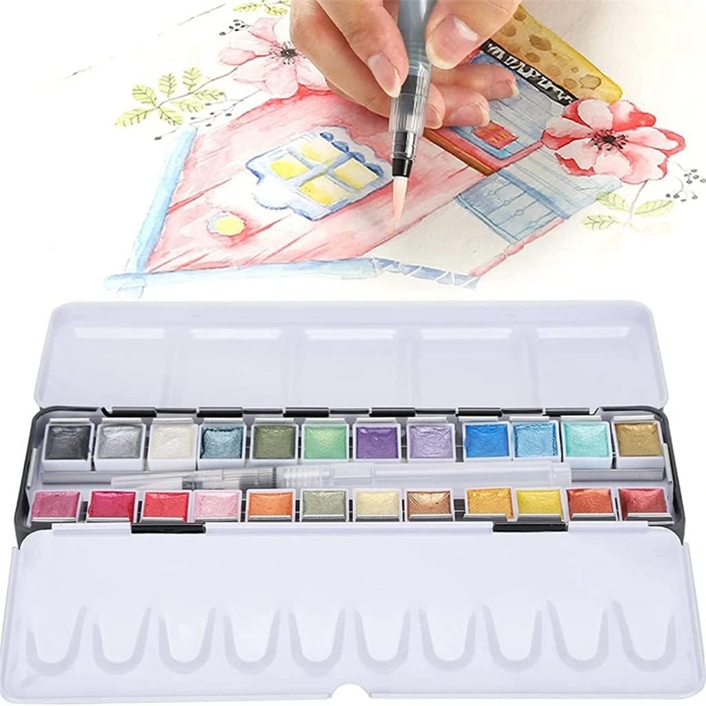 Watercolor Pigment 24 Color Solid Paint Set with Brush Beginners Artists