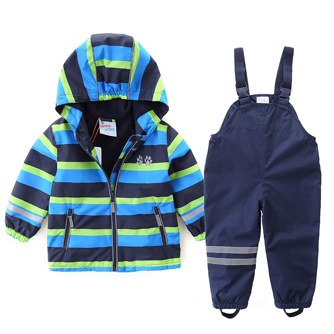 Kinder Zweiteiliger Regenanzug für Jungen und Mädchen, Wasserabweisende Jacke mit Regenlatzhose, Matsch-Anzug mit Kapuze