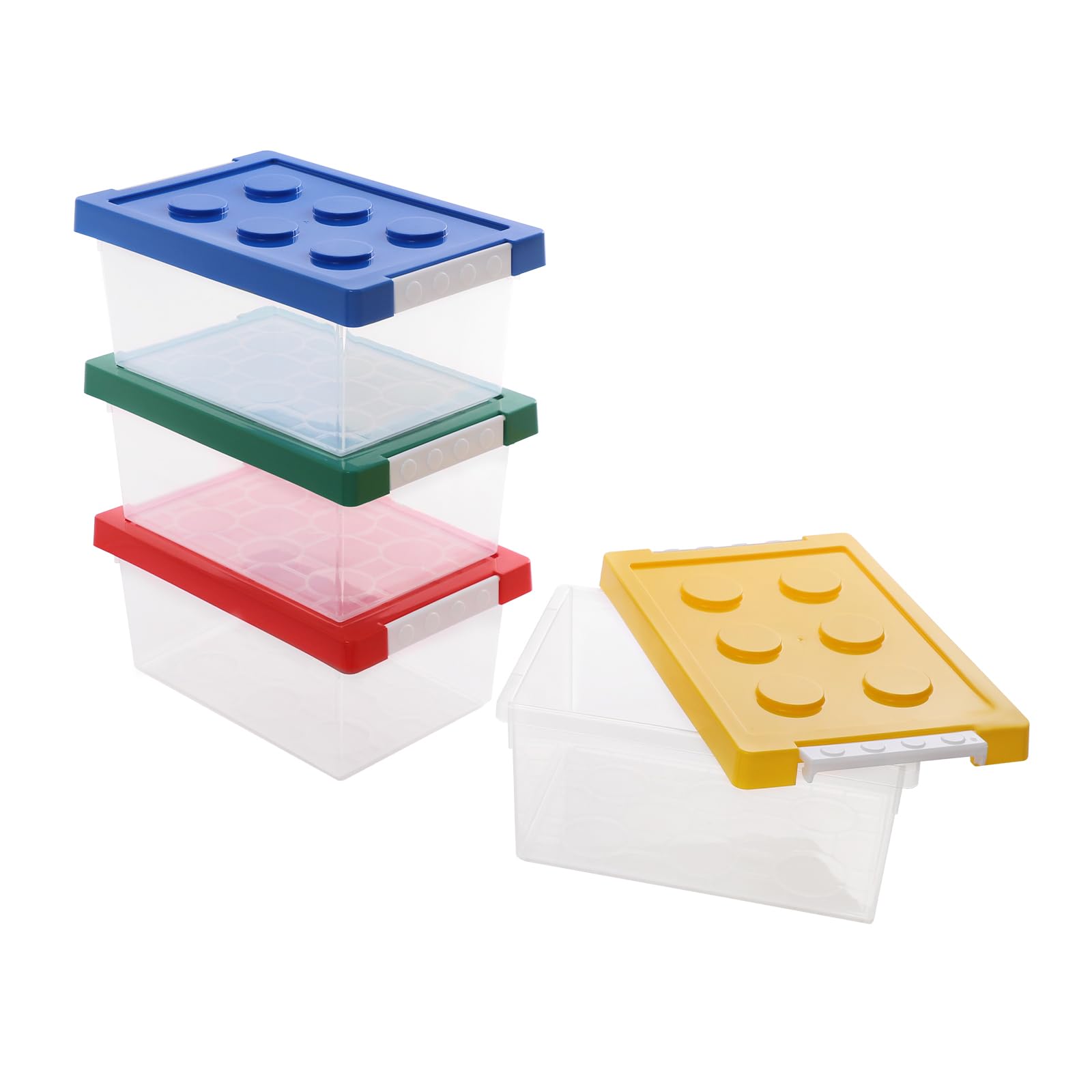 4er-Set Stapelbar Aufbewahrungsboxen mit Deckel I Transparente Sortierbox aus PP I Spielzeugkiste für Kinderzimmer, Steine & Kleinteile I Robust & Platzsparend I Aufbewahrungsbox Kinder (9L)