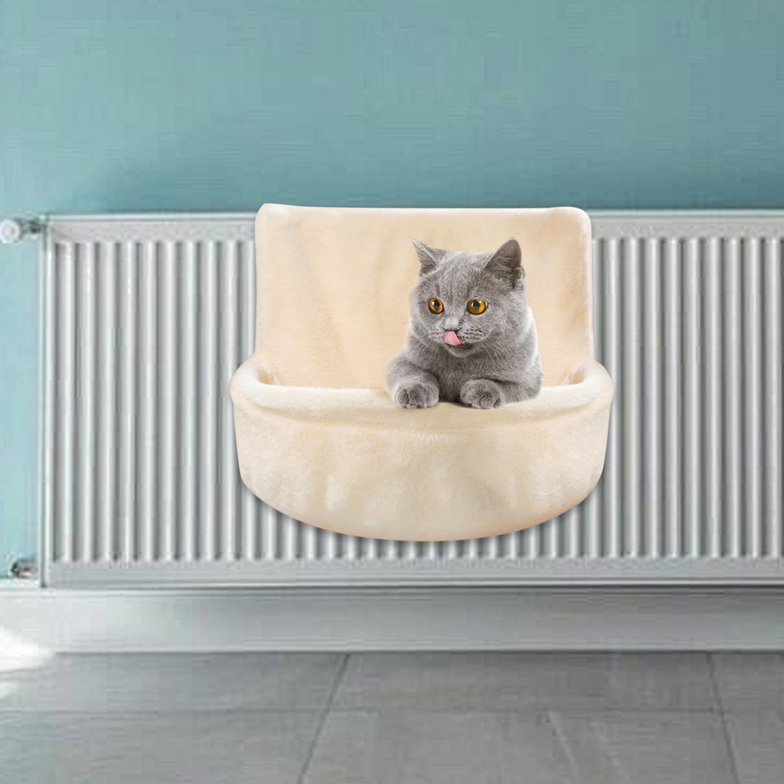 Cuccia Sospesa per Gatti, Amaca Pieghevole, Lettino, Tasca sul Termosifone, Ferro da Stiro, Flanella, Morbido Cestino, Spaziosa, Adatta per G, Beige