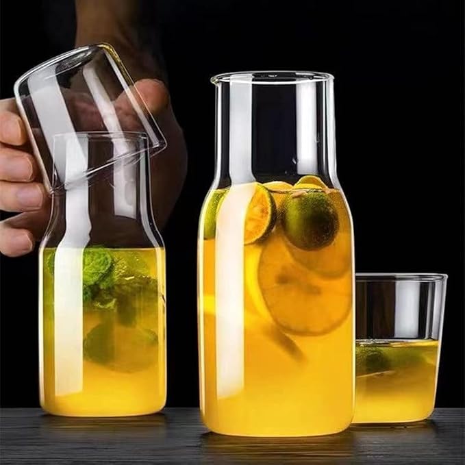 Clear Bedside Carafe and Glass Set,Night Water Carafe with Glass Cup