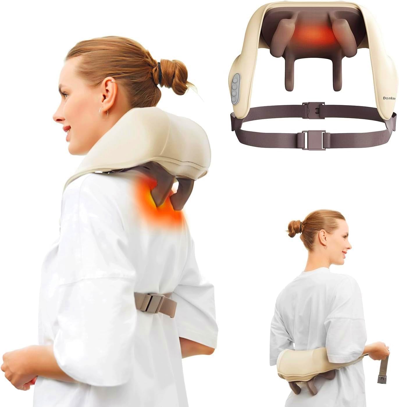 Massaggiatore per Collo, Spalle e Schiena, con Riscaldamento, Senza fili, per Alleviare il Dolore ai Tessuti Profondi, Cuscino per Massaggio Impastante 5D, Massaggiatore Shiatsu per Spalle, Regalo