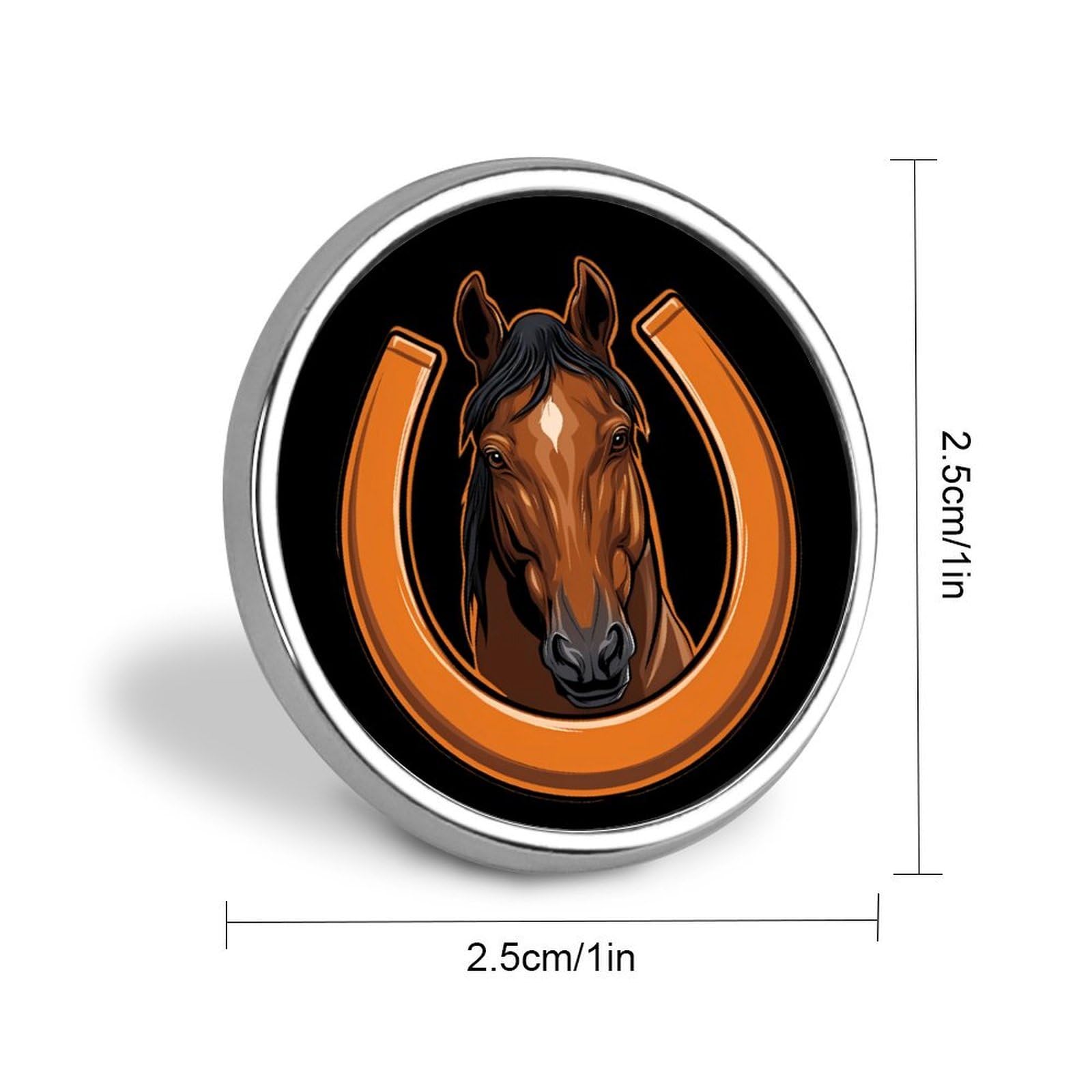 Horse And Horseshoes Round Lapel Pin Button Brooch Pins Badge for Clothing Jewelry Accessories — view 2