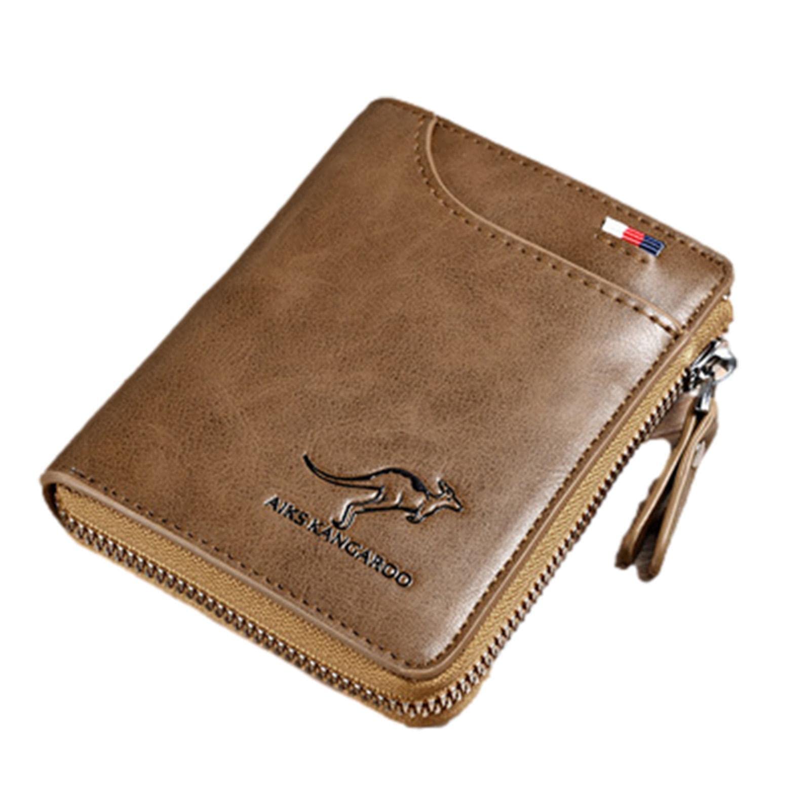 Holdes Men's RFID Blocking Wallets, Zipper Leather Wallet for Men, RFID Card Holder | Multifunctional Driver's License Card Holder, Large Capacity Wallet, 12x10cm