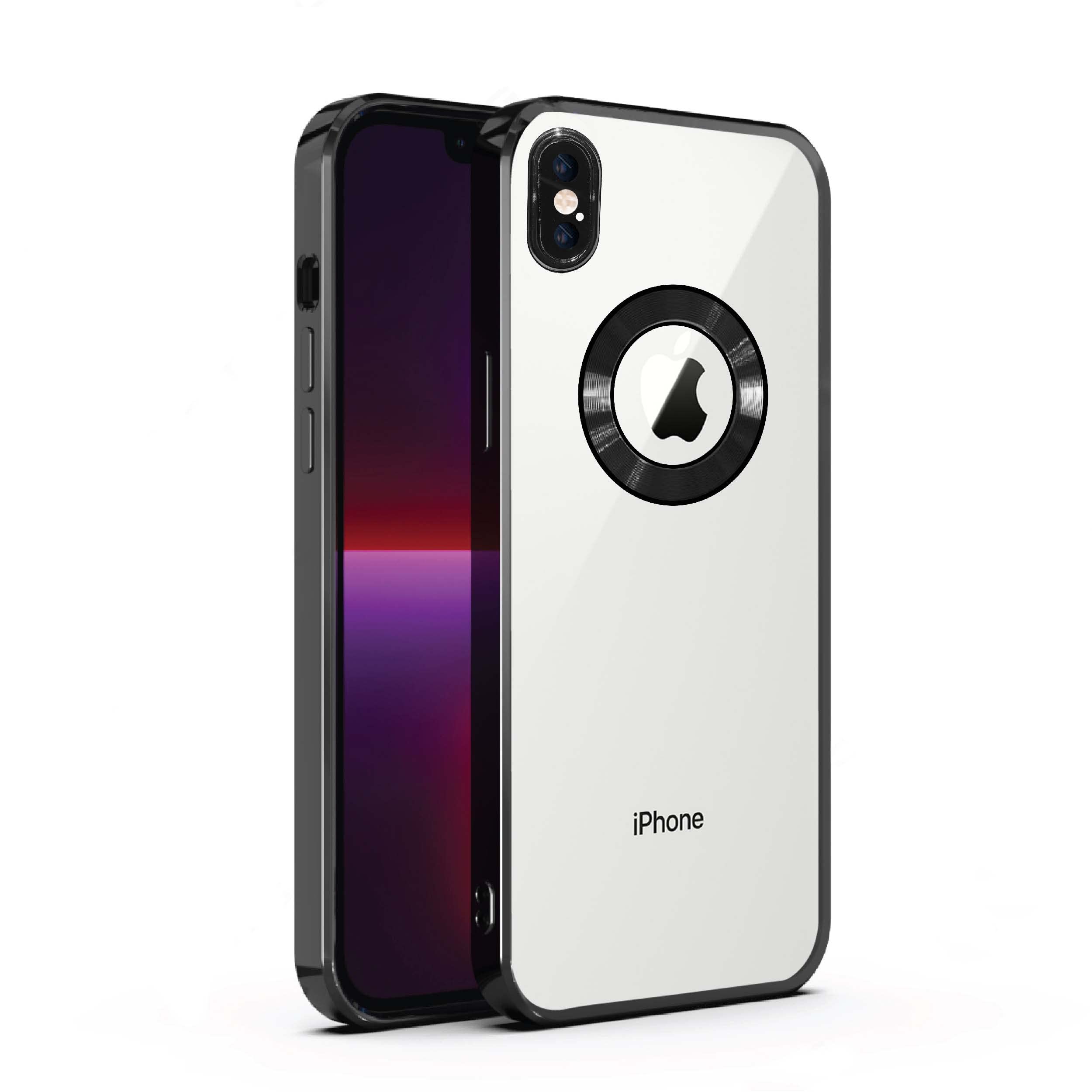 GetTechGo® Electroplated Logo View Back Case Cover Compatible for iPhone Xs Max | Slim Shockproof | Super Soft TPU | Raised Edges | Anti-Shock | Anti-Yellow (Black)