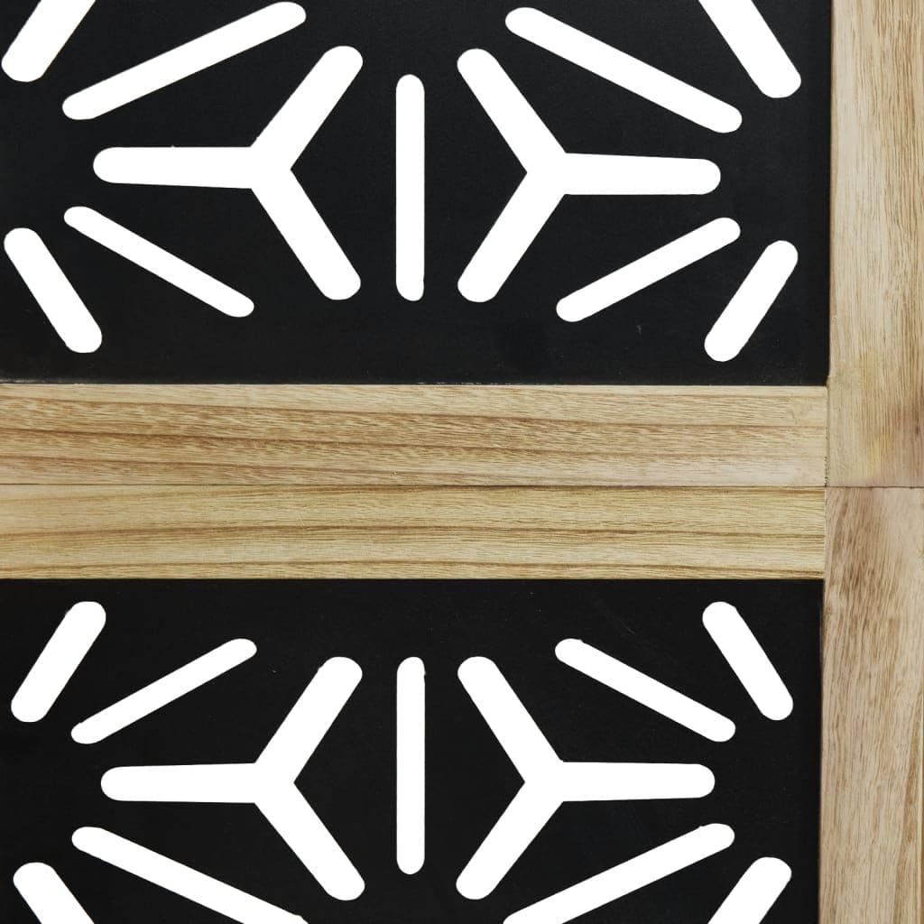 Paravento pieghevole in legno massiccio, 4 pezzi, marrone e nero