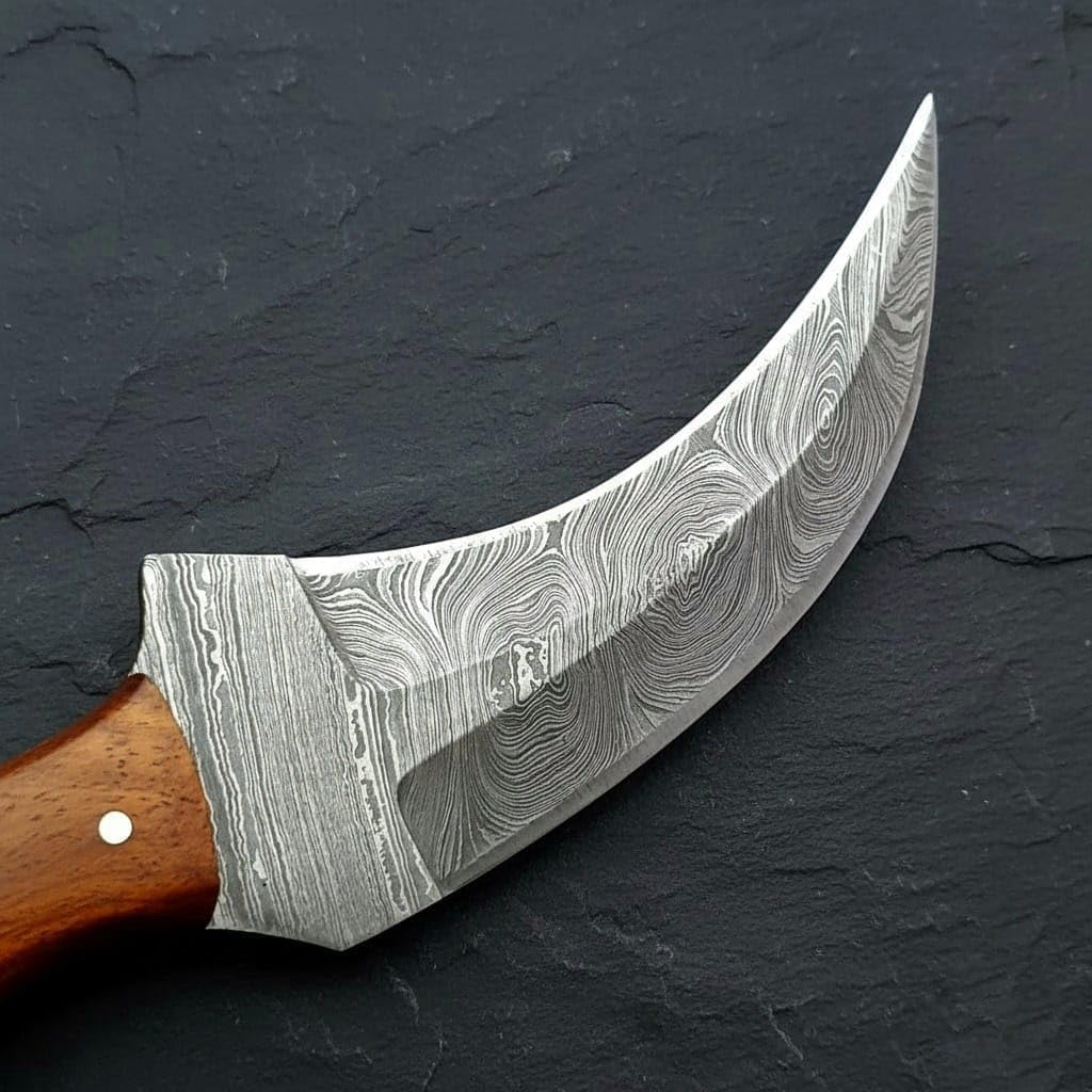 Warivo Handmade Damascus Karambit Knife, Fixed Blade Hunting & Camping Claw Knife with Sheath, Wood Handle, Sharp Outdoor Knife for Men & Women - Image 4
