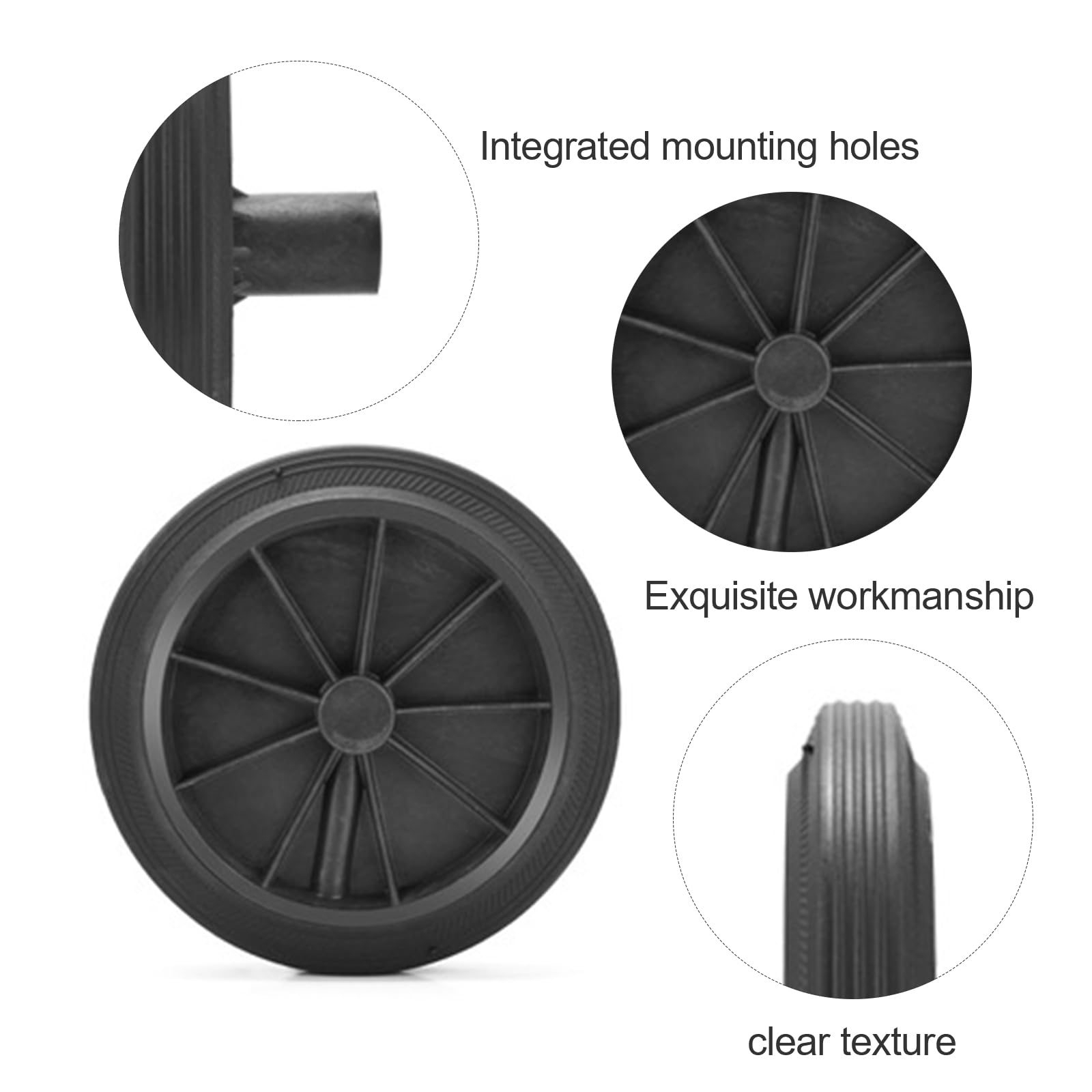 Roue de Rechange pour Poubelles, 180mmRoue de Remplacement pour Poubelle a Roulettes, Conteneur Poubelle Roue de Rechange, Roue pour Poubelle Exterieur, Roue en Caoutchouc pour Poubelle, 2Pcs