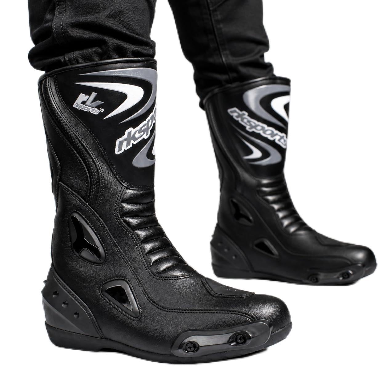 LV14 Bottes de moto en cuir blindé imperméables Noir/bleu/rouge