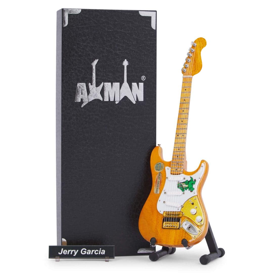 Jerry Garcia Réplique de guitare miniature – Cadeaux musicaux – Ornement fait à la main – Boîte de présentation, étiquette de nom et support de guitare miniature inclus - Les Beatles, Paul McCartney, John Lennon, RIngo Starr, George Harrison Jerry Garcia Réplique de guitare miniature – Cadeaux musicaux – Ornement fait à la main – Boîte de présentation, étiquette de nom et support de guitare miniature inclus