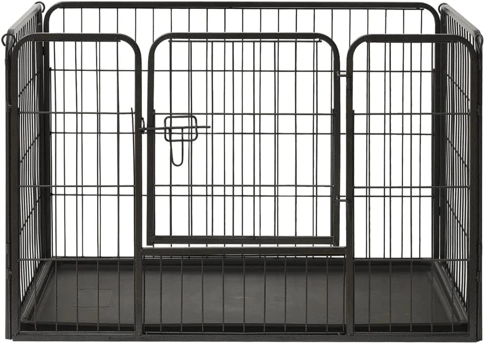 vidaXL Puppy Playpen Exercise Folding Enclosure Run Cage Wire Fence Pet Kennel Supply Indoor Outdoor Home Garden 36"x23.2"x24" Black Steel