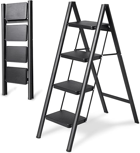 Miniatura 9 de Escalera plegable de 2 escalones, escalera de carga resistente de 330 libras, pequeña escalera de cocinaarmario para adultosniños, escalera ligera
