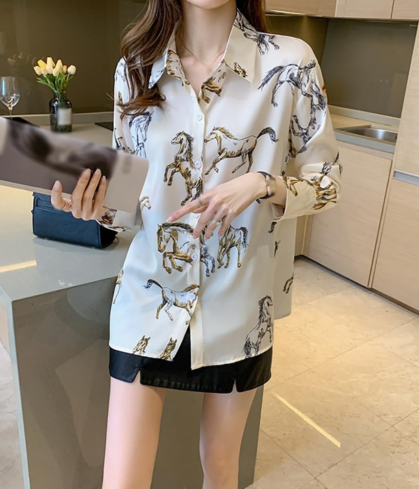 XYGJZ Womens Vintage Horse Print Long Sleeve Button Down Shirt Western Shirts - Image 7