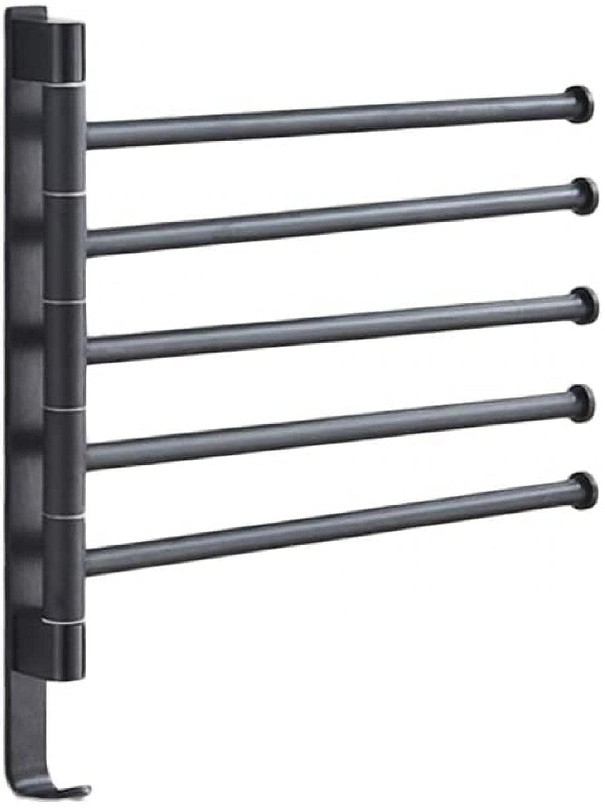 Porte-serviettes rotatif 360 en acier inoxydable noir 5 bras pour salle de bain