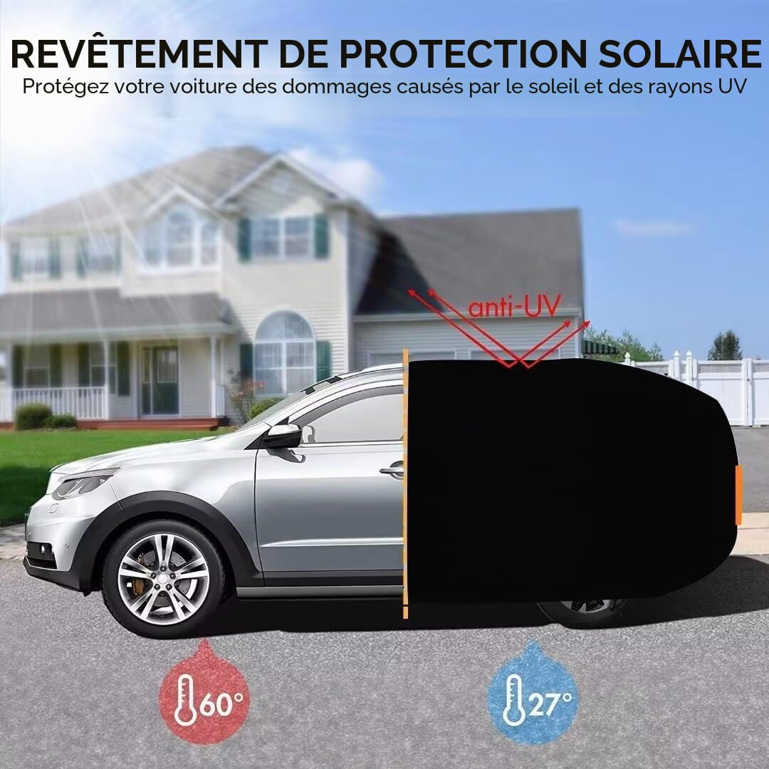 Bache Voiture Exterieur Compatible avec Renault Kangoo 1997-2026, Housse de Voiture extérieure Quatre Saisons imperméable, Anti-poussière, Anti-UV et Coupe-Vent (Black Orange)