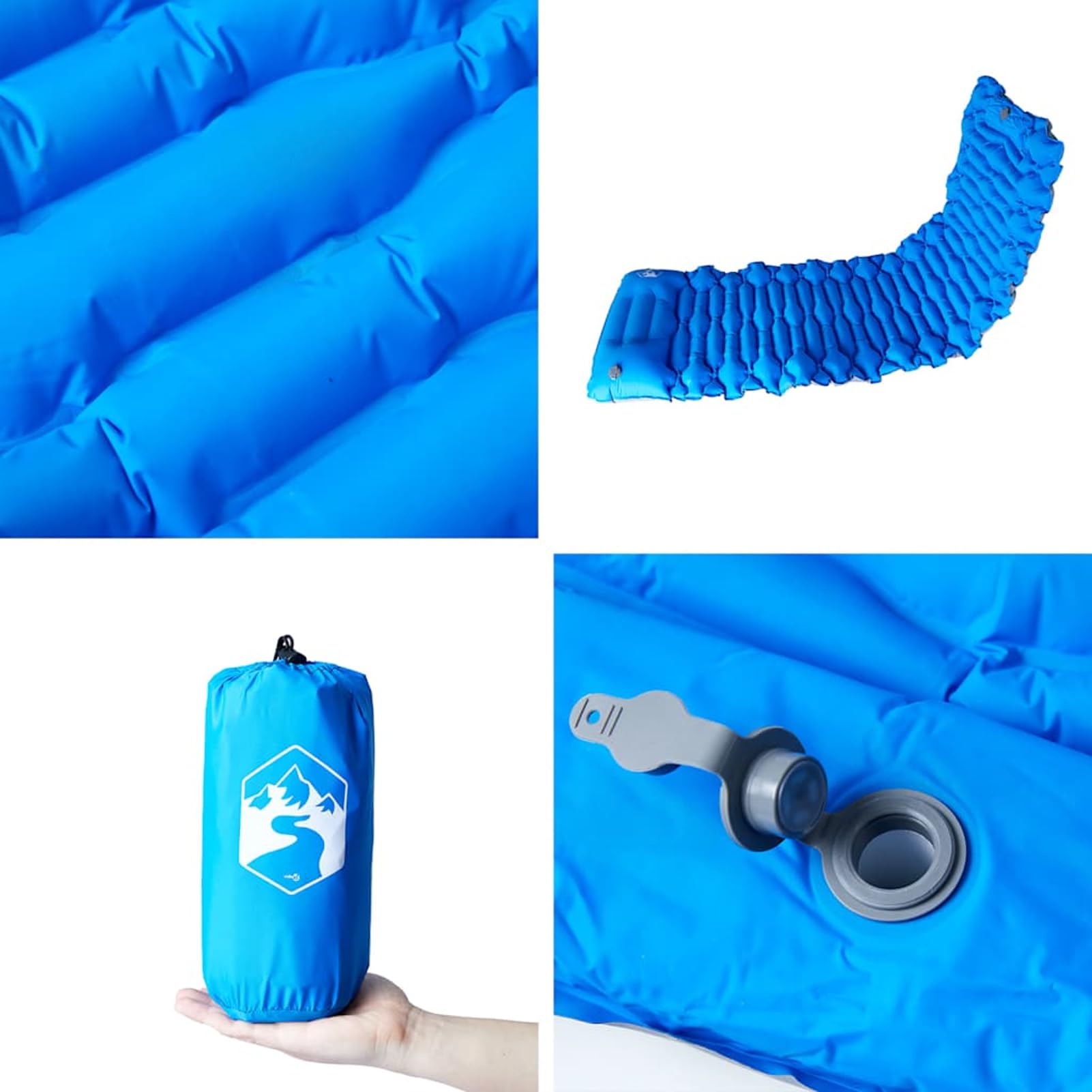 Selbstaufblasende Isomatte, Camping-Luftmatratze, 40D-Nylon mit TPU-Beschichtung, Blau und Hellgrau, 193 x 66 x 6 cm, für Outdoor, Reisen, Wandern und Camping 4007105
