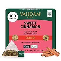 VAHDAM Tè Chai alla Cannella Dolce | 100 Filtri Piramidali | Miscela di Tè Nero Assam con Cannella e Cardamomo | Gusto Chai Speziato | Sigillato Sottovuoto per Freschezza