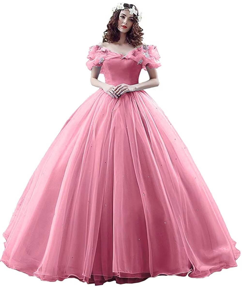 Women's Off Shoulder Quinceanera Ball Gowns Masquerade Princess Long Prom Formal Evening Party Dress