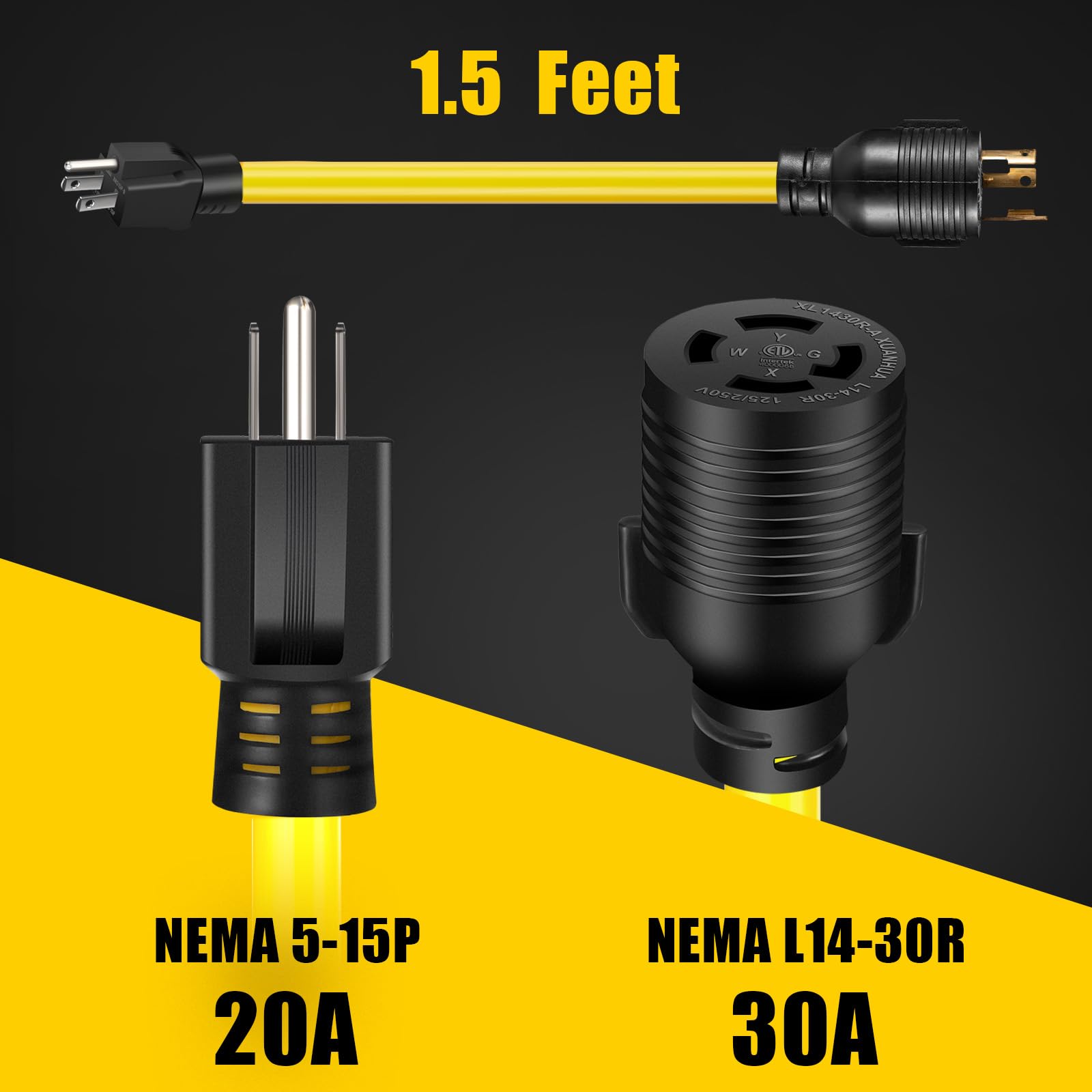 5-15P a L14-30R Cable adaptador de corriente 3 pines 15 A, 5-15 macho a 4 pines 30 amperios L14-30 hembra Receptáculo Twsit Lock, adaptador de caja de entrada de generador