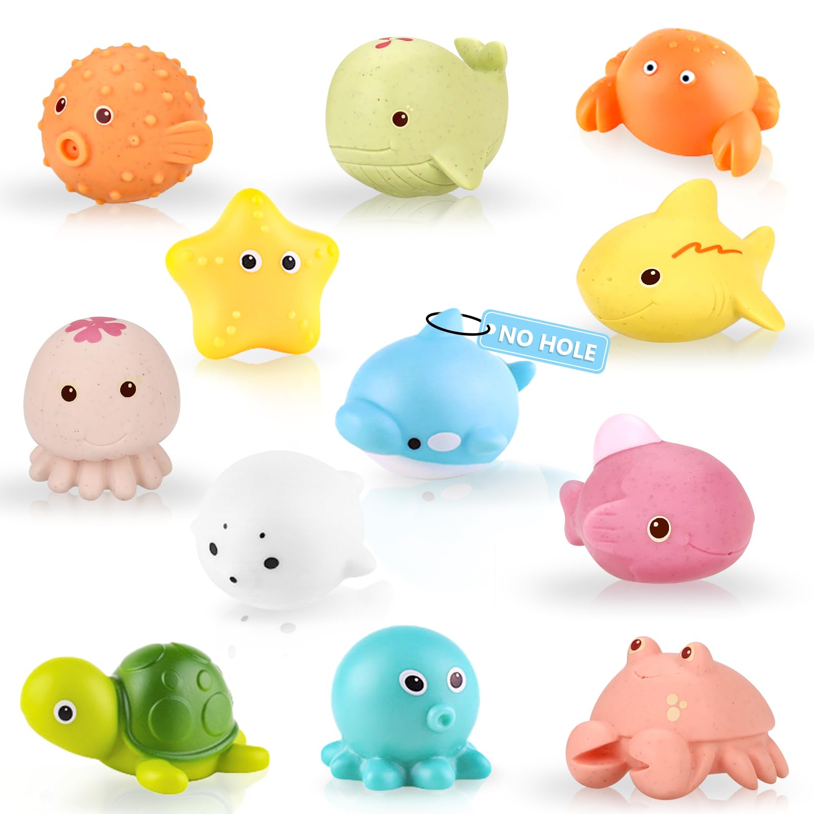 12 PCS Baby Bath Toys No Hole Mould Free Bath Toys Toddler Kids Bath Toys Set Easy Clean Sea Animals Sensory Water Toys for 1 2 3 4 Year Old — image 1