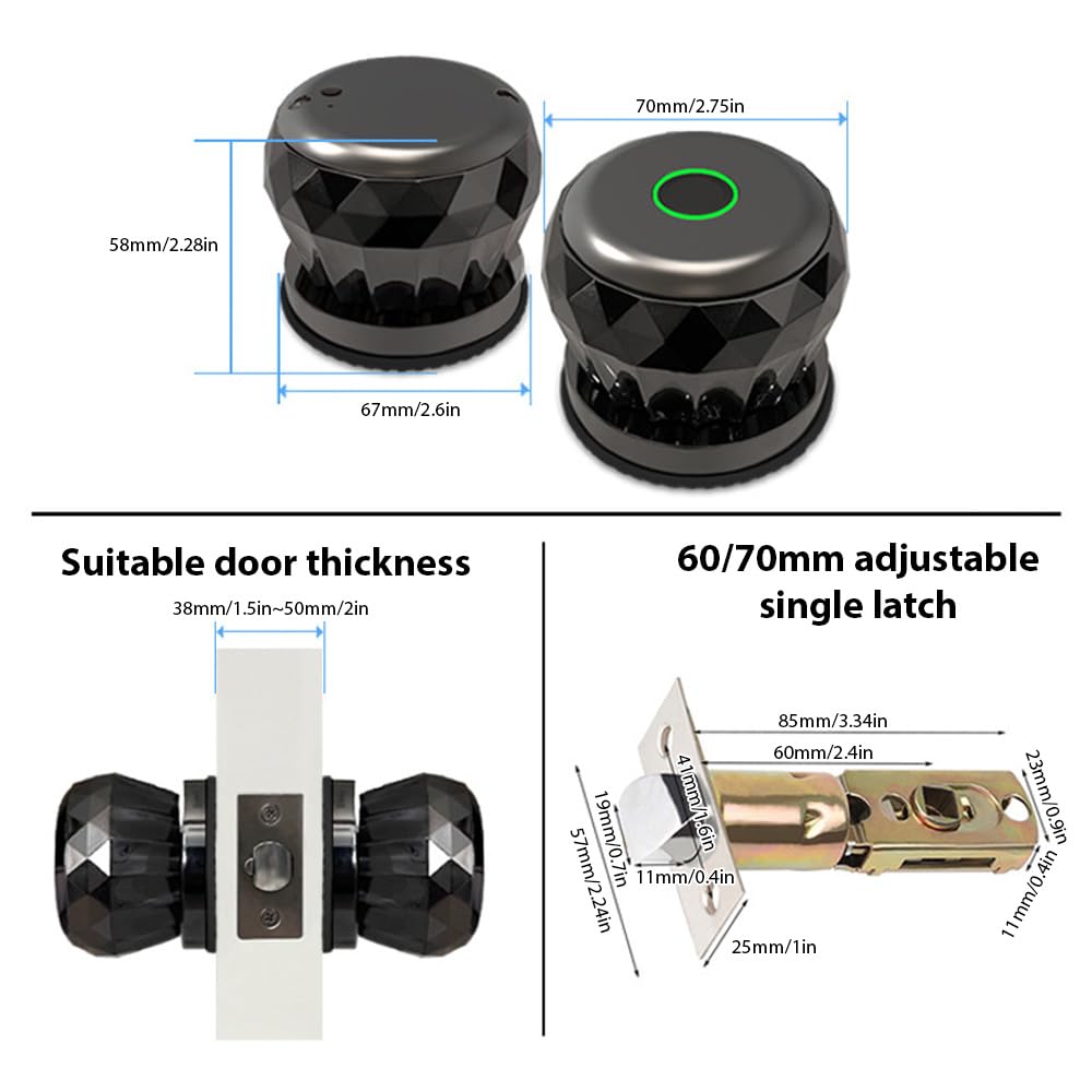 Smart Lock - Cerradura de puerta sin llave con mando a distancia de huellas dactilares, mando a distancia con aplicación TY, BT 3 en 1 con huella dactilar/llave/aplicación para 35 – 55 mm,