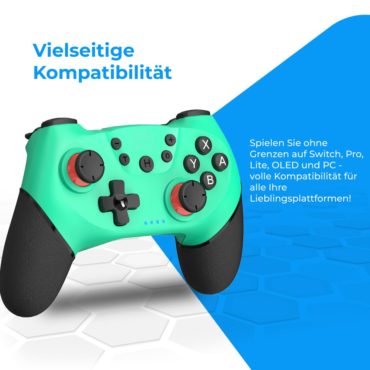 NK Wireless Switch Controller, kompatibel mit Switch/OLED/Lite/Pro, mit Wake-Funktion, Makro-Einstellungen, Bluetooth, 6-Achsen-Sensor, Turbo, Dual Shock, LED-Anzeigen, Farbe Schwarz-Blau