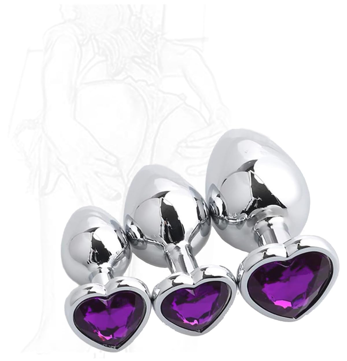 Set di Esercizi per lo Yoga, Accessori a Forma di Cuore in Acciaio Inossidabile con Gemme Viola, Set di 3 Pezzi
